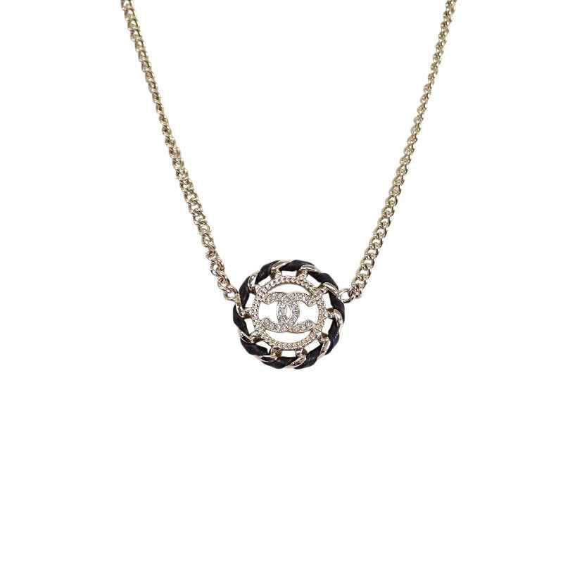 シャネル CHANEL ココマーク チョーカー ペンダント ABG722B22896 ネックレス メタル レザー ストラス シャンパンゴールド レディース【中古】【ABランク】