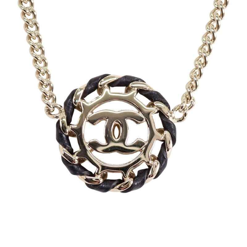シャネル CHANEL ココマーク チョーカー ペンダント ABG722B22896 ネックレス メタル レザー ストラス シャンパンゴールド レディース【中古】【ABランク】