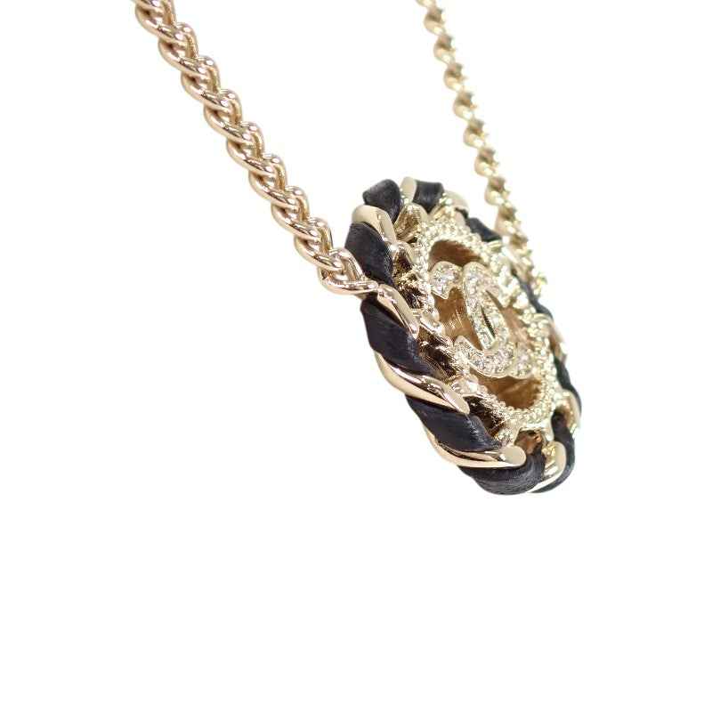シャネル CHANEL ココマーク チョーカー ペンダント ABG722B22896 ネックレス メタル レザー ストラス シャンパンゴールド レディース【中古】【ABランク】