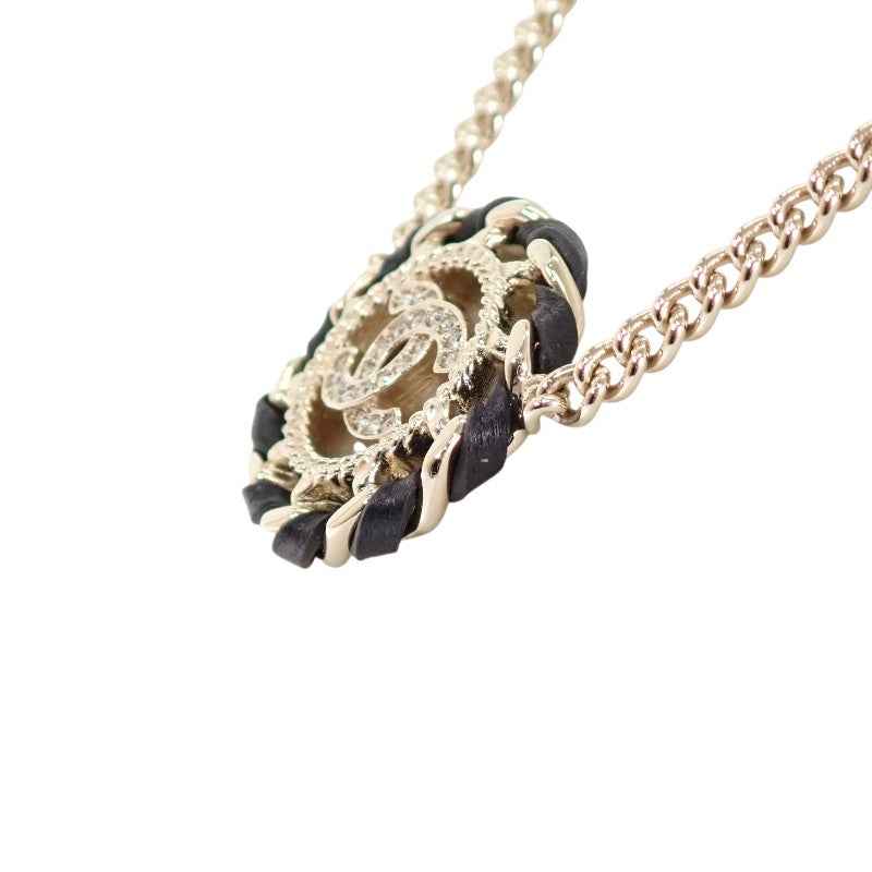 シャネル CHANEL ココマーク チョーカー ペンダント ABG722B22896 ネックレス メタル レザー ストラス シャンパンゴールド レディース【中古】【ABランク】