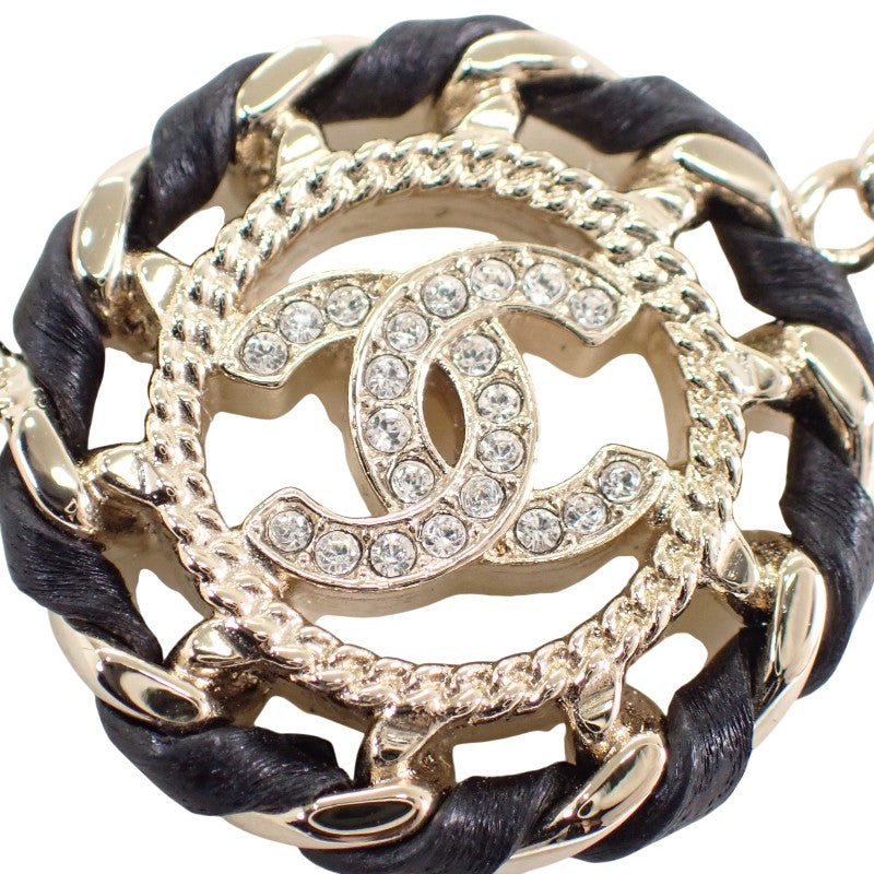 シャネル CHANEL ココマーク チョーカー ペンダント ABG722B22896 ネックレス メタル レザー ストラス シャンパンゴールド レディース【中古】【ABランク】