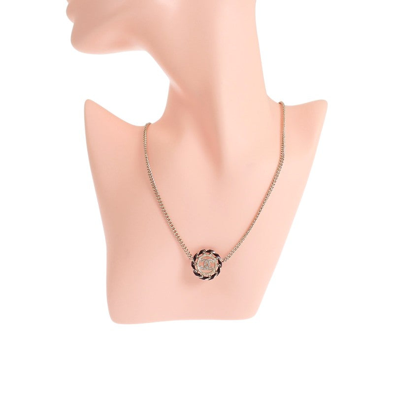 シャネル CHANEL ココマーク チョーカー ペンダント ABG722B22896 ネックレス メタル レザー ストラス シャンパンゴールド レディース【中古】【ABランク】