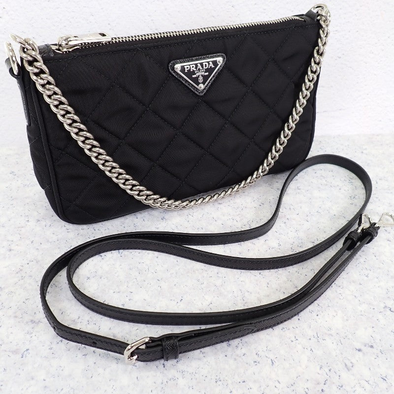 プラダ PRADA キルティングナイロンミニ 1BH026 2WAYバッグ Re-Nylon ブラック シルバー金具【中古】【Aランク】