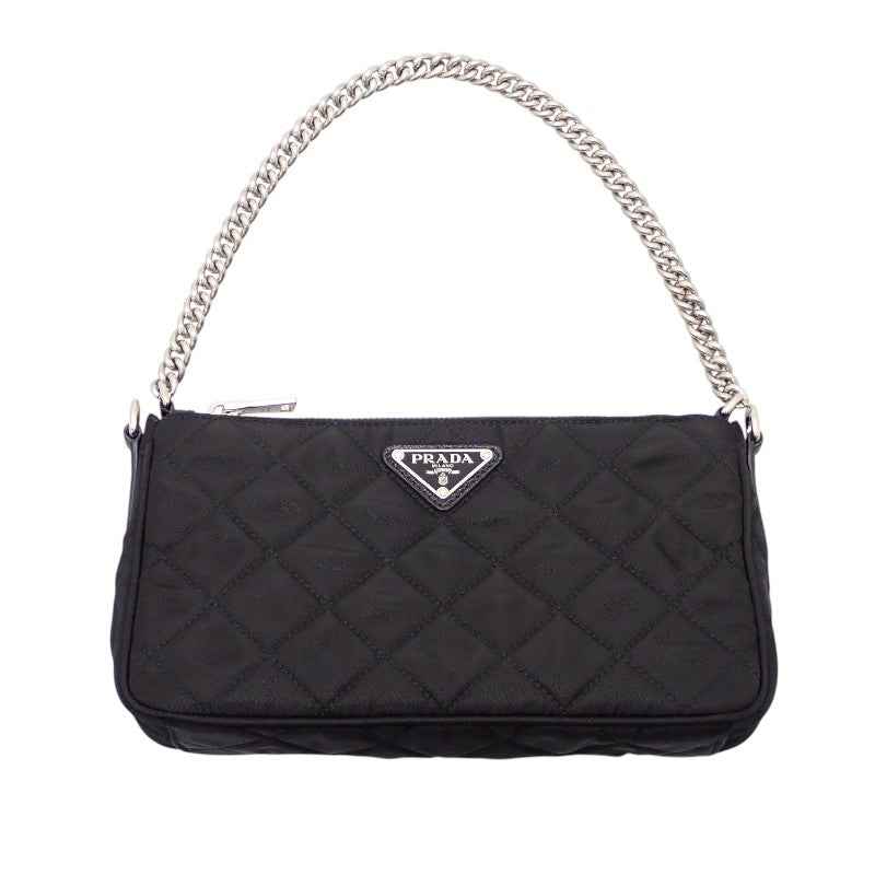 プラダ PRADA キルティングナイロンミニ 1BH026 2WAYバッグ Re-Nylon ブラック シルバー金具【中古】【Aランク】