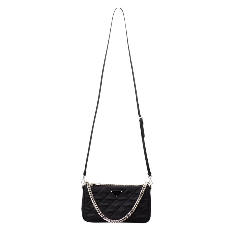 プラダ PRADA キルティングナイロンミニ 1BH026 2WAYバッグ Re-Nylon ブラック シルバー金具【中古】【Aランク】