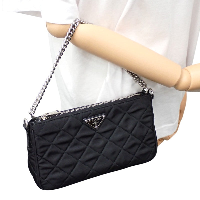 プラダ PRADA キルティングナイロンミニ 1BH026 2WAYバッグ Re-Nylon ブラック シルバー金具【中古】【Aランク】