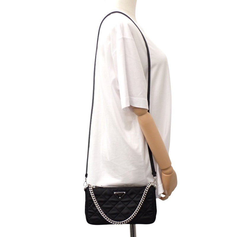 プラダ PRADA キルティングナイロンミニ 1BH026 2WAYバッグ Re-Nylon ブラック シルバー金具【中古】【Aランク】