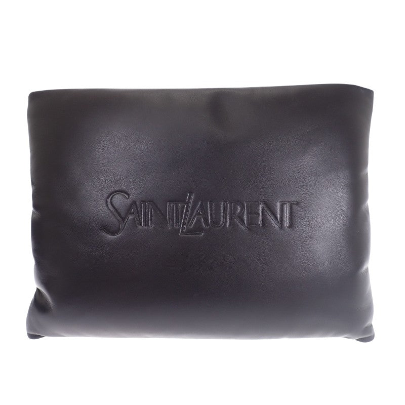 サンローラン SAINT LAURENT ラージパフィーポーチ セカンドバッグ 779512 クラッチバッグ ラムスキン ブラック シルバー金具 レディース メンズ【中古】【Aランク】