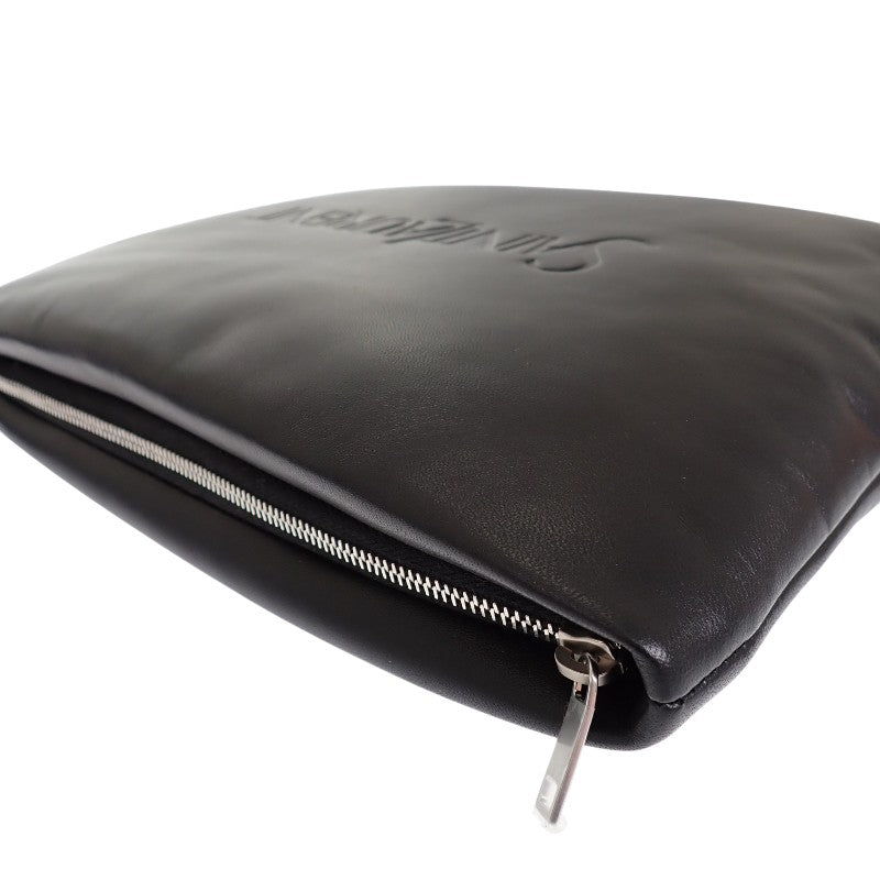 サンローラン SAINT LAURENT ラージパフィーポーチ セカンドバッグ 779512 クラッチバッグ ラムスキン ブラック シルバー金具 レディース メンズ【中古】【Aランク】