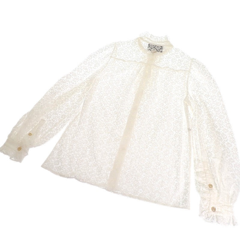 グッチ GUCCI レース フリルシャツ 42 長袖シャツ コットン ナイロン ホワイト 白 レディース【中古】【ABランク】