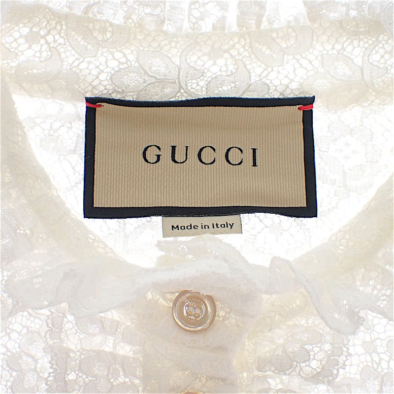 グッチ GUCCI レース フリルシャツ 42 長袖シャツ コットン ナイロン ホワイト 白 レディース【中古】【ABランク】