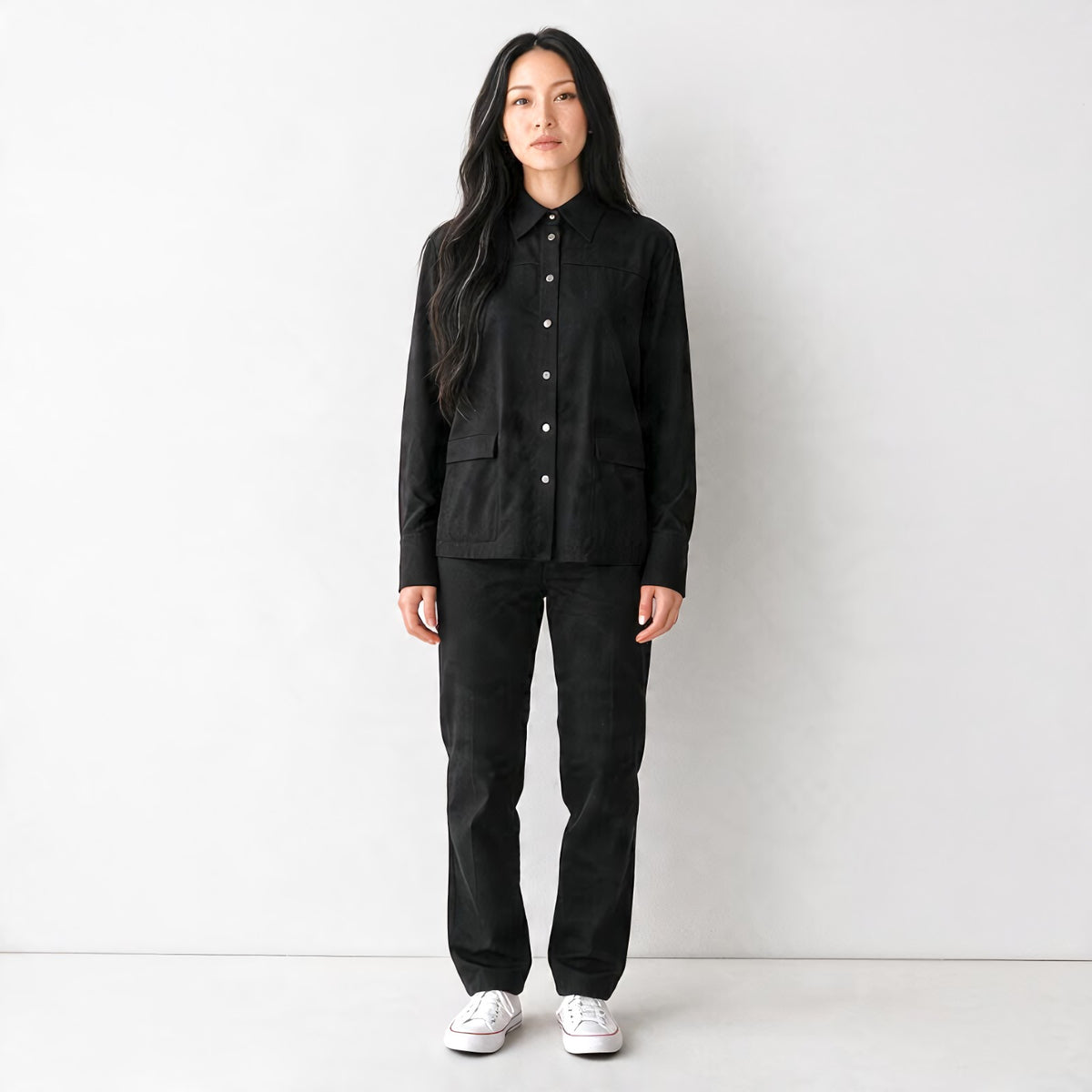 グッチ GUCCI シャツブラウス 40 長袖シャツ ウール ナイロン ブラック 黒 シルバー金具 レディース【中古】【ABランク】