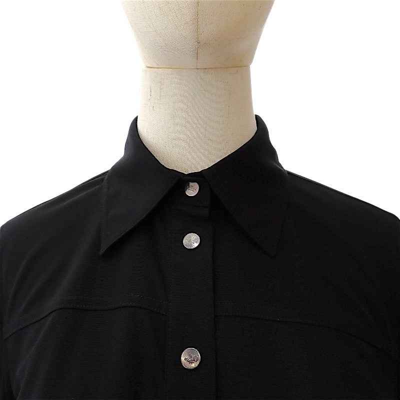 グッチ GUCCI シャツブラウス 40 長袖シャツ ウール ナイロン ブラック 黒 シルバー金具 レディース【中古】【ABランク】