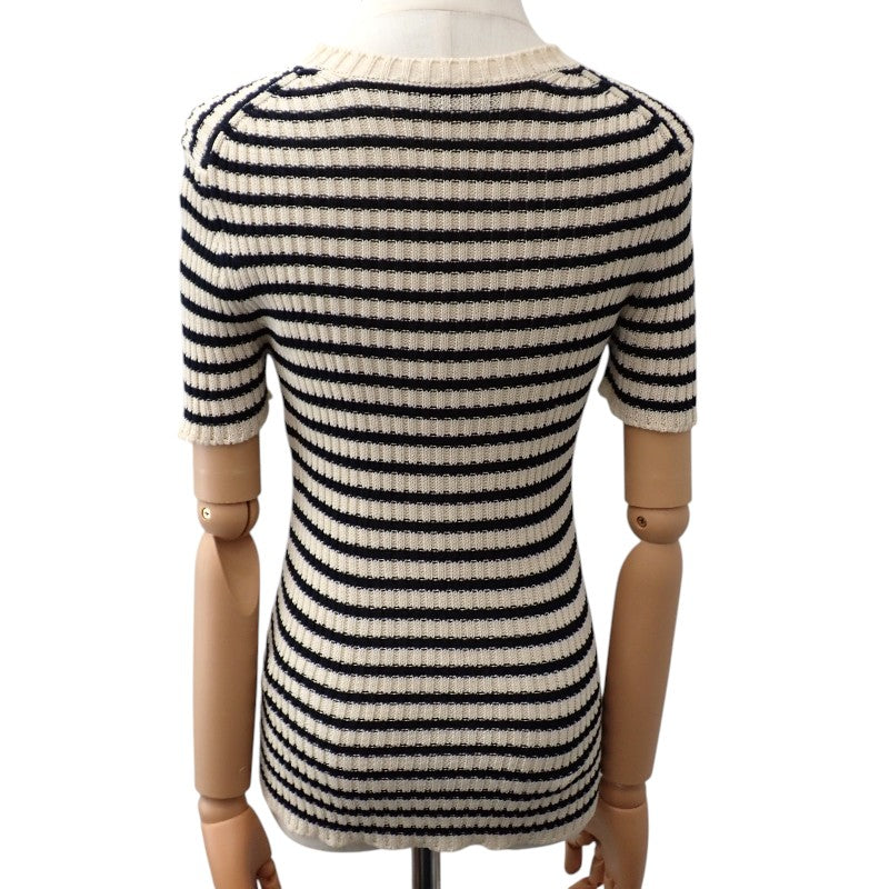 ディオール Dior ディオリビエラ ショートスリーブ 38 444S15AM779 ニット コットン アイボリー ネイビーブルー レディース【中古】【Aランク】