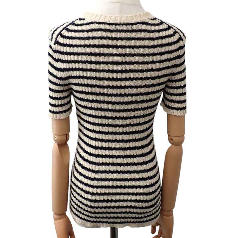 ディオール Dior ディオリビエラ ショートスリーブ 38 444S15AM779 ニット コットン アイボリー ネイビーブルー レディース【中古】【Aランク】