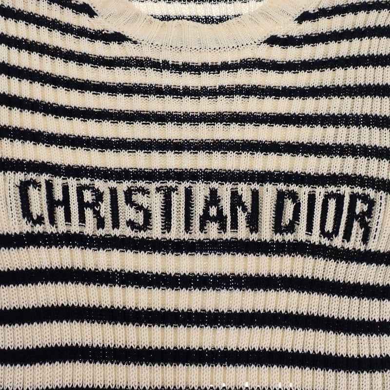 ディオール Dior ディオリビエラ ショートスリーブ 38 444S15AM779 ニット コットン アイボリー ネイビーブルー レディース【中古】【Aランク】