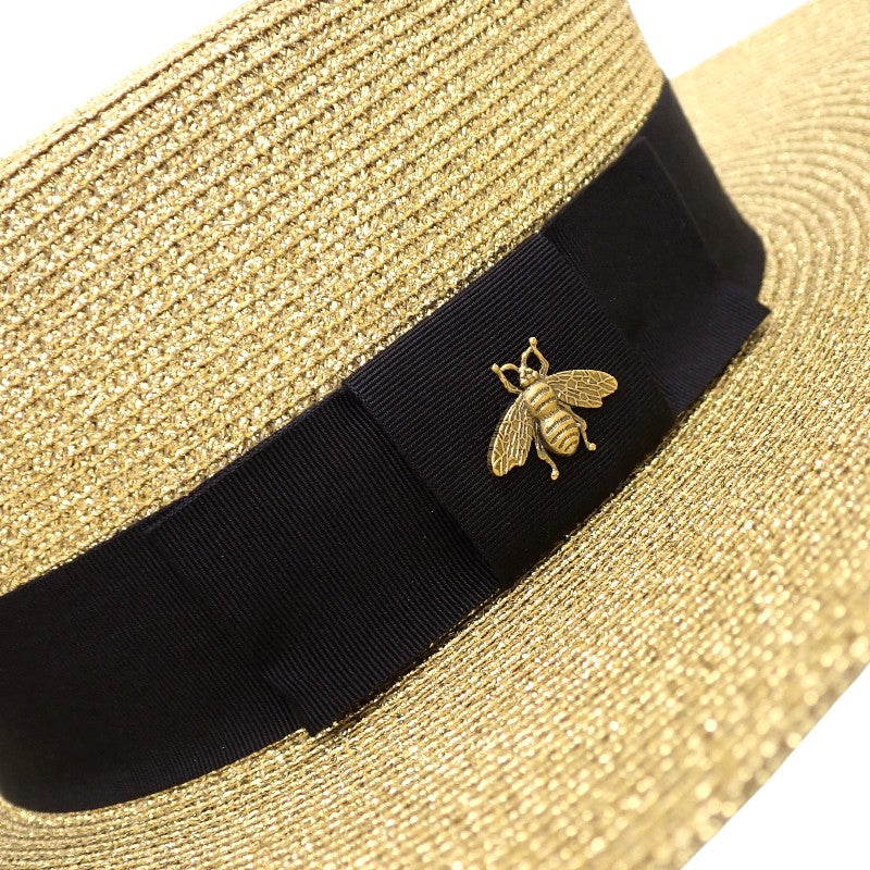 グッチ GUCCI BEE パピエハット ラメファブリック M 4546673HA288060 ハット ストロー ゴールド ブラック レディース【中古】【Aランク】
