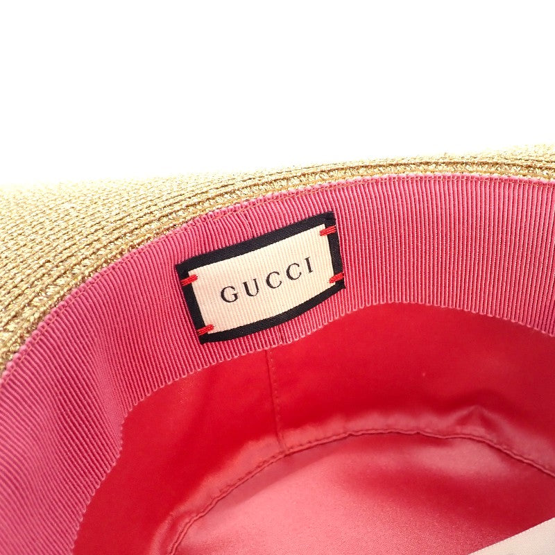 グッチ GUCCI BEE パピエハット ラメファブリック M 4546673HA288060 ハット ストロー ゴールド ブラック レディース【中古】【Aランク】