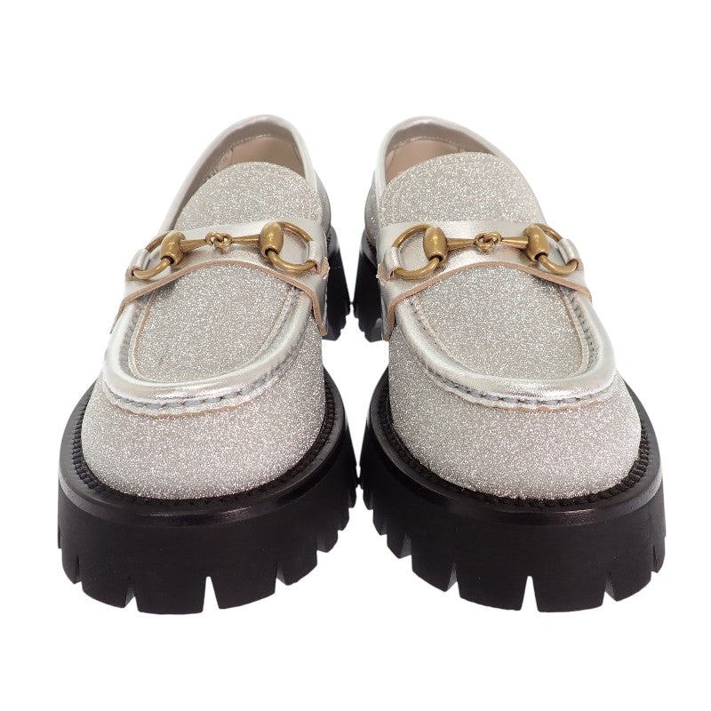 グッチ GUCCI ホースビットBEE 653884 HW940 8106 ローファー カーフ メタリックシルバー ゴールド ブラック ゴールド金具 36 1/2 日本サイズ23.5cm レディース【中古】【Aランク】