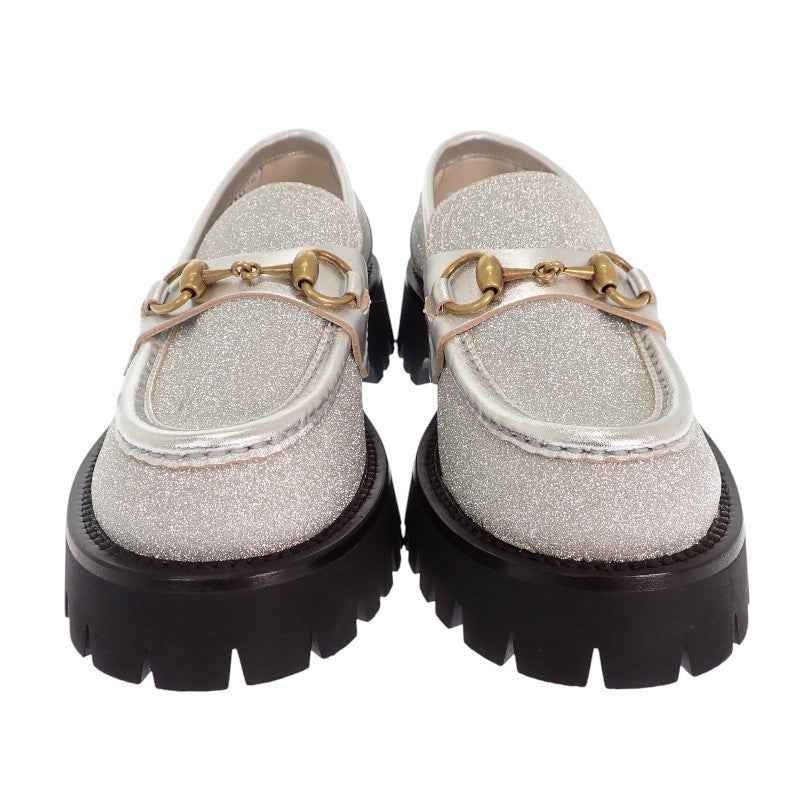 グッチ GUCCI ホースビットBEE 653884 HW940 8106 ローファー カーフ メタリックシルバー ゴールド ブラック ゴールド金具 36 1/2 日本サイズ23.5cm レディース【中古】【Aランク】