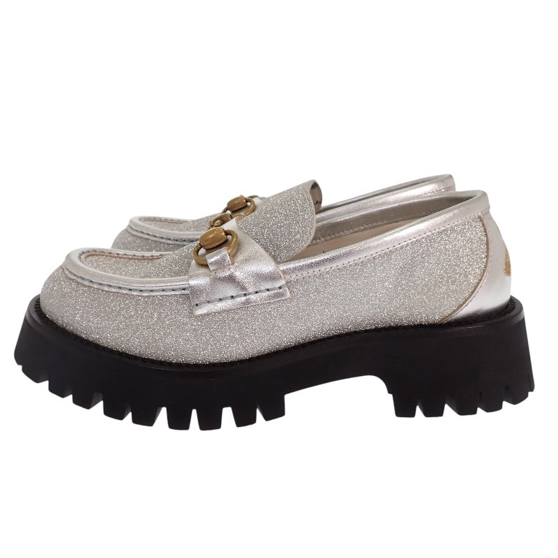 グッチ GUCCI ホースビットBEE 653884 HW940 8106 ローファー カーフ メタリックシルバー ゴールド ブラック ゴールド金具 36 1/2 日本サイズ23.5cm レディース【中古】【Aランク】