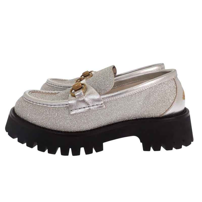 グッチ GUCCI ホースビットBEE 653884 HW940 8106 ローファー カーフ メタリックシルバー ゴールド ブラック ゴールド金具 36 1/2 日本サイズ23.5cm レディース【中古】【Aランク】