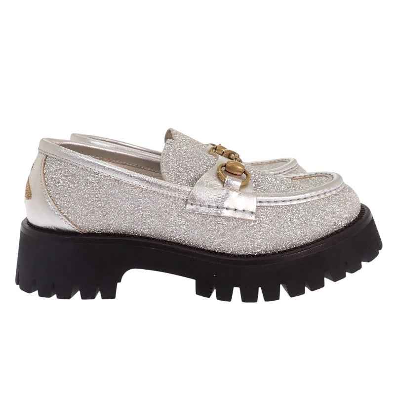 グッチ GUCCI ホースビットBEE 653884 HW940 8106 ローファー カーフ メタリックシルバー ゴールド ブラック ゴールド金具 36 1/2 日本サイズ23.5cm レディース【中古】【Aランク】