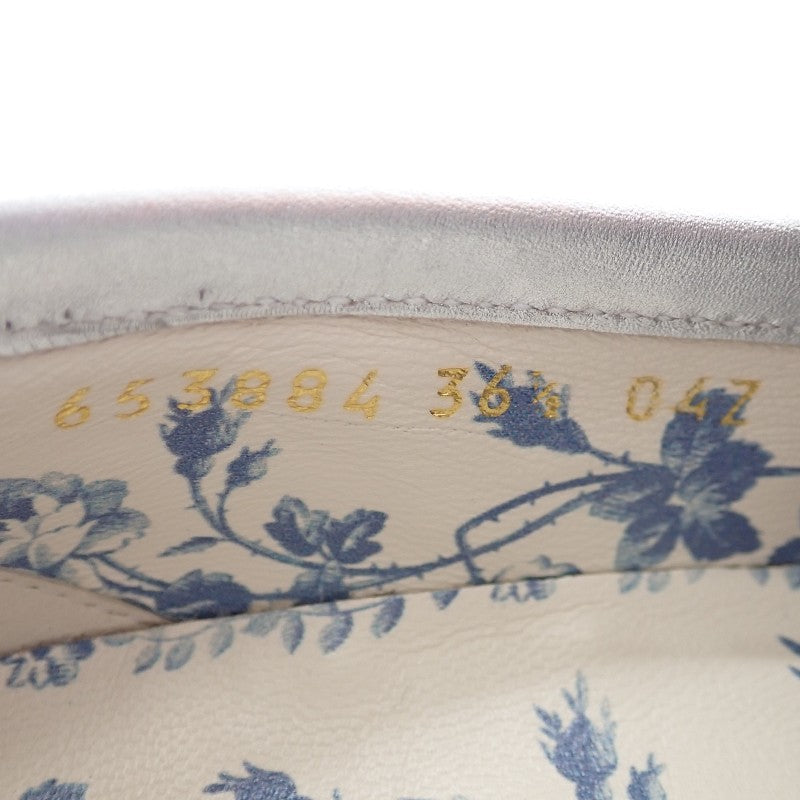 グッチ GUCCI ホースビットBEE 653884 HW940 8106 ローファー カーフ メタリックシルバー ゴールド ブラック ゴールド金具 36 1/2 日本サイズ23.5cm レディース【中古】【Aランク】