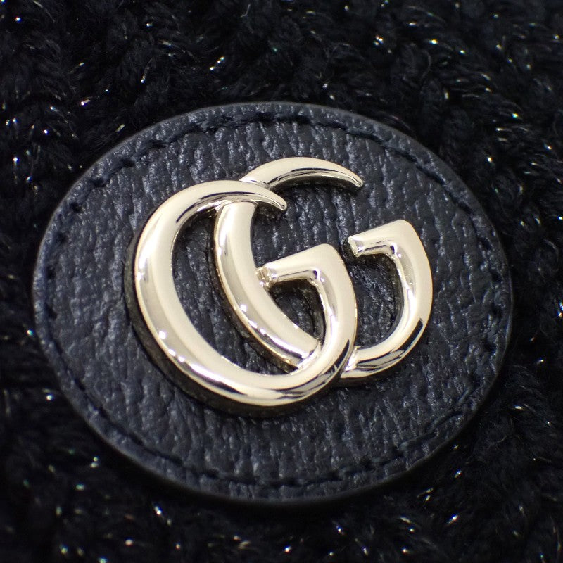 グッチ GUCCI リブニット ラメハット ニット帽 M 8091723GAAB1060 ニットキャップ ウール レザー ブラック レディース メンズ【中古】【Aランク】