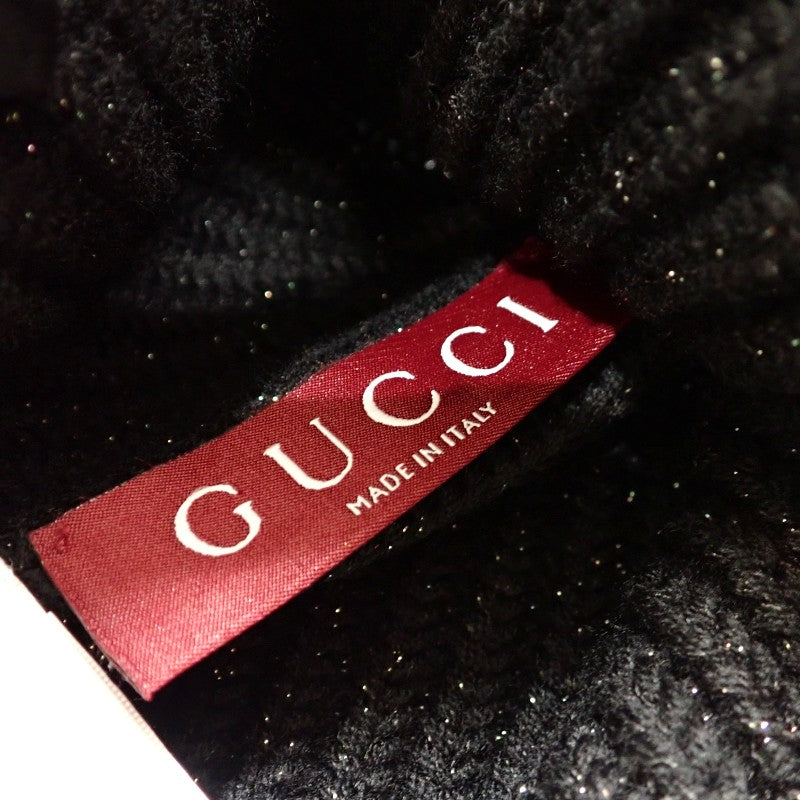 グッチ GUCCI リブニット ラメハット ニット帽 M 8091723GAAB1060 ニットキャップ ウール レザー ブラック レディース メンズ【中古】【Aランク】
