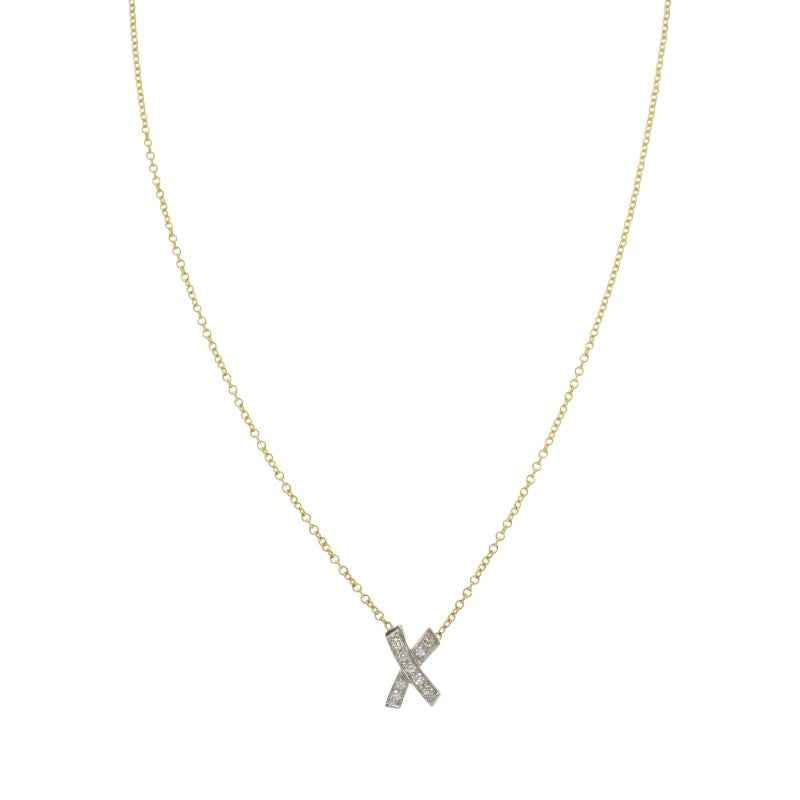 ティファニー TIFFANY&Co. パロマ・ピカソ キス クロス ネックレス K18イエローゴールド Pt950プラチナ ダイヤモンド レディース【中古】【Aランク】