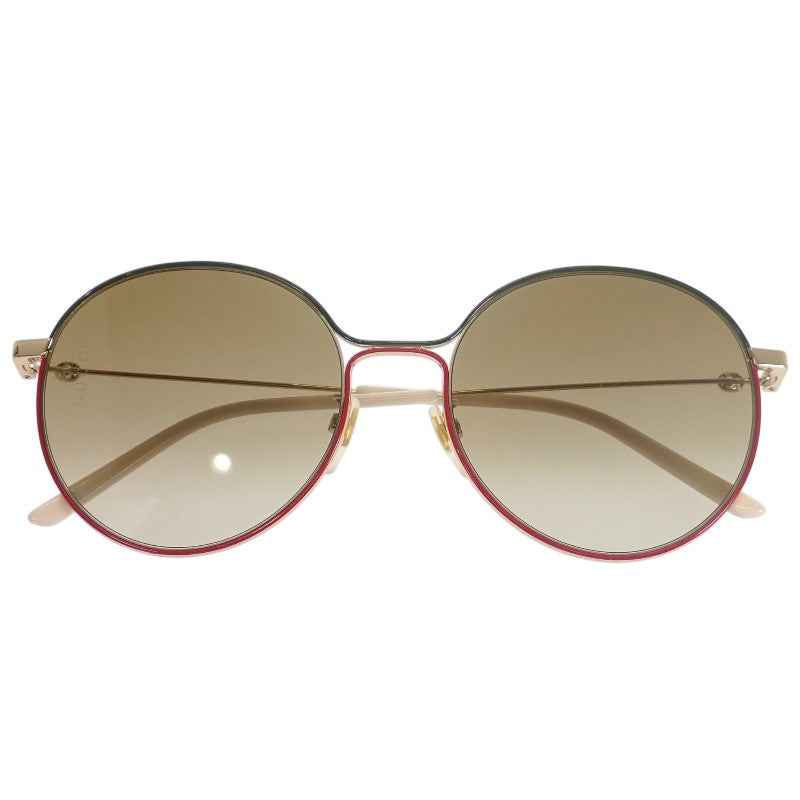 グッチ GUCCI インターロッキングG GG0395SK サングラス メタル ゴールド ブラウン レッド レディース メンズ ユニセックス【中古】【Aランク】