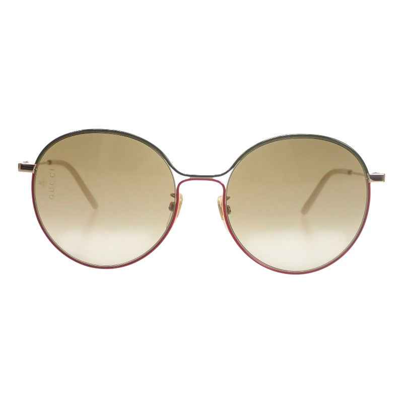 グッチ GUCCI インターロッキングG GG0395SK サングラス メタル ゴールド ブラウン レッド レディース メンズ ユニセックス【中古】【Aランク】