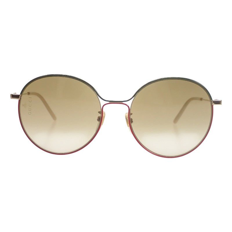 グッチ GUCCI インターロッキングG GG0395SK サングラス メタル ゴールド ブラウン レッド レディース メンズ ユニセックス【中古】【Aランク】