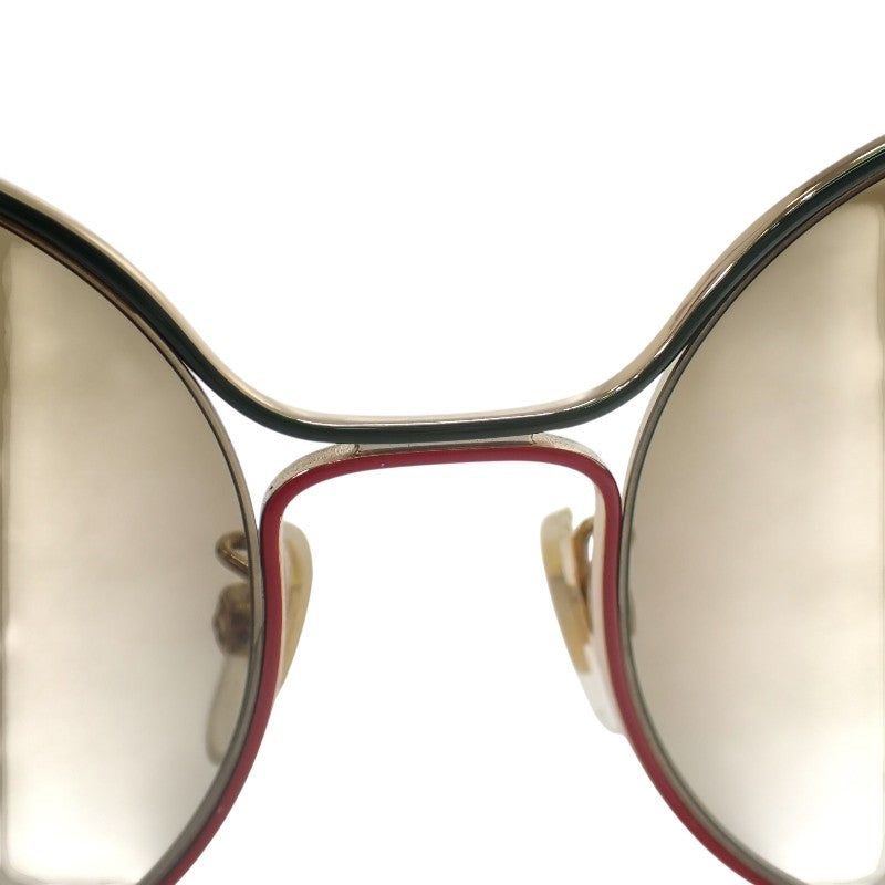 グッチ GUCCI インターロッキングG GG0395SK サングラス メタル ゴールド ブラウン レッド レディース メンズ ユニセックス【中古】【Aランク】