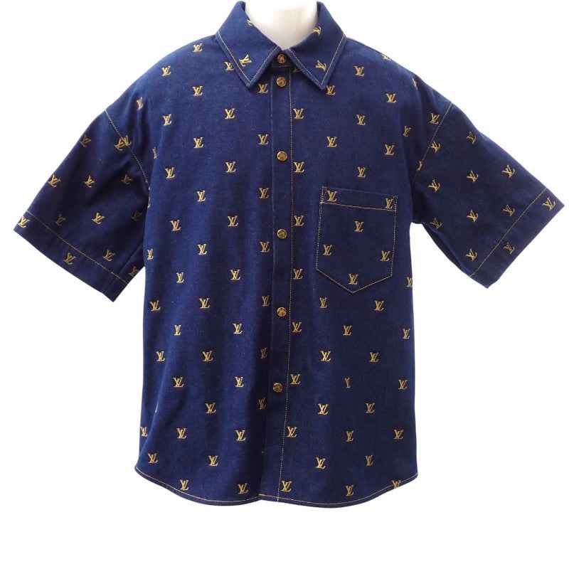 ルイヴィトン LOUIS VUITTON ショートスリーブデニムシャツ 半袖シャツ コットン ネイビー メンズ【中古】【Aランク】
