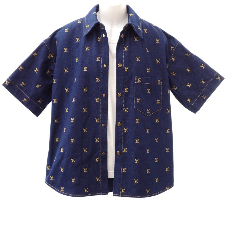 ルイヴィトン LOUIS VUITTON ショートスリーブデニムシャツ 半袖シャツ コットン ネイビー メンズ【中古】【Aランク】