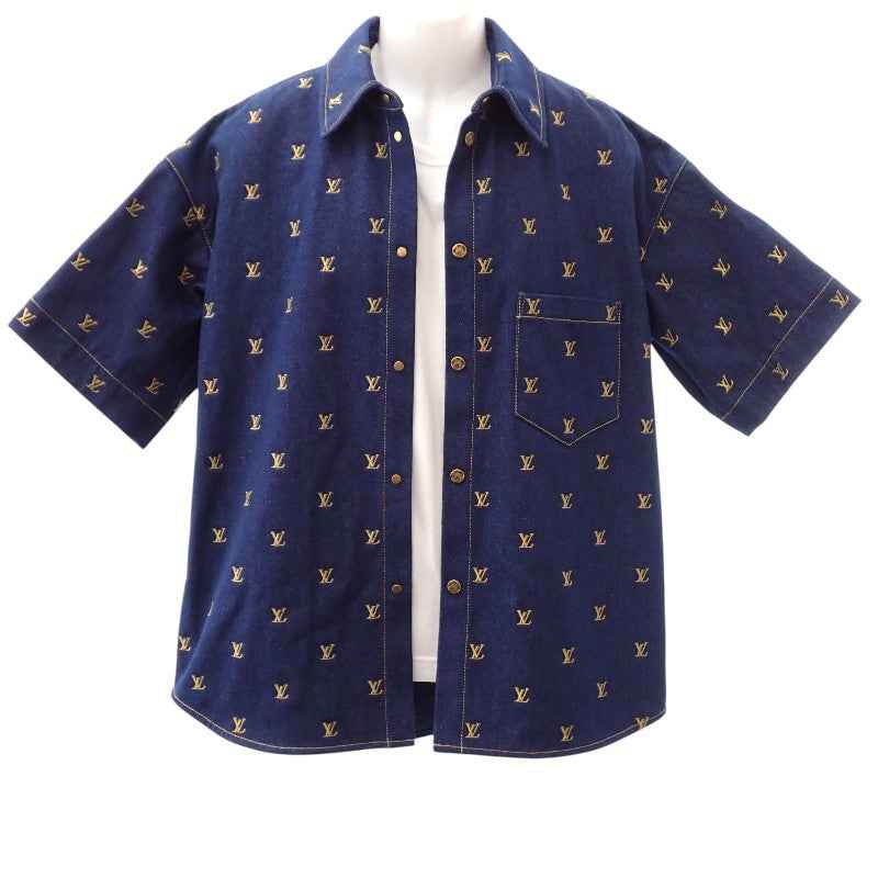 ルイヴィトン LOUIS VUITTON ショートスリーブデニムシャツ 半袖シャツ コットン ネイビー メンズ【中古】【Aランク】