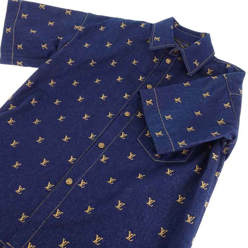 ルイヴィトン LOUIS VUITTON ショートスリーブデニムシャツ 半袖シャツ コットン ネイビー メンズ【中古】【Aランク】