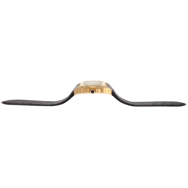 カルティエ CARTIER サントス100 MM W20112Y1 腕時計 K18イエローゴールド レザー 金色 ブラック 自動巻き ホワイト文字盤 ゴールド金具 ボーイズ メンズ レディース ユニセックス【中古】【Aランク】