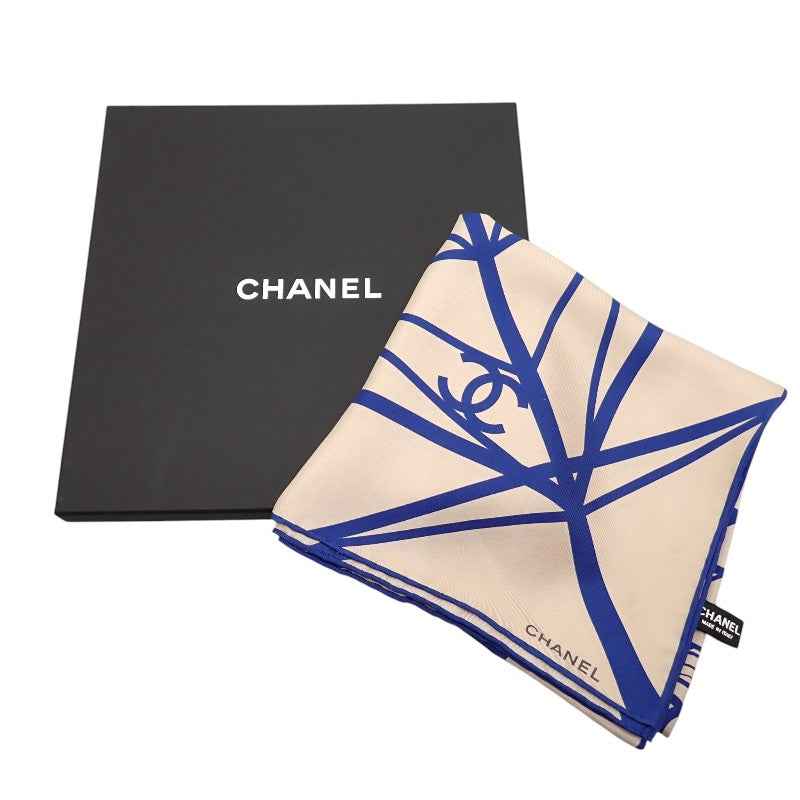 シャネル CHANEL ココマーク 幾何学 スカーフ シルク ベージュ ブルー レディース【中古】【ABランク】
