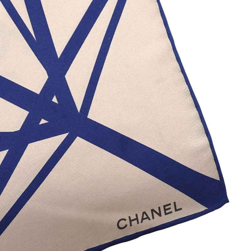 シャネル CHANEL ココマーク 幾何学 スカーフ シルク ベージュ ブルー レディース【中古】【ABランク】