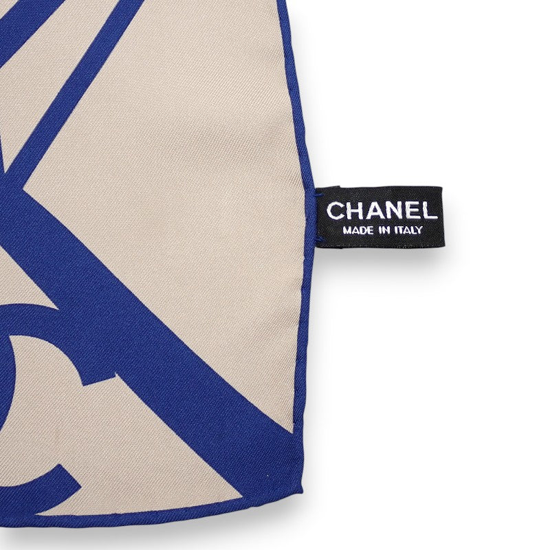 シャネル CHANEL ココマーク 幾何学 スカーフ シルク ベージュ ブルー レディース【中古】【ABランク】