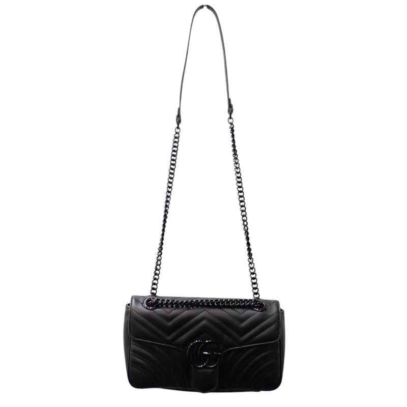 グッチ GUCCI GGマーモント スモール 443497 ショルダーバッグ カーフ ソーブラック レディース【中古】【Aランク】