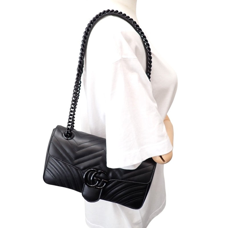 グッチ GUCCI GGマーモント スモール 443497 ショルダーバッグ カーフ ソーブラック レディース【中古】【Aランク】