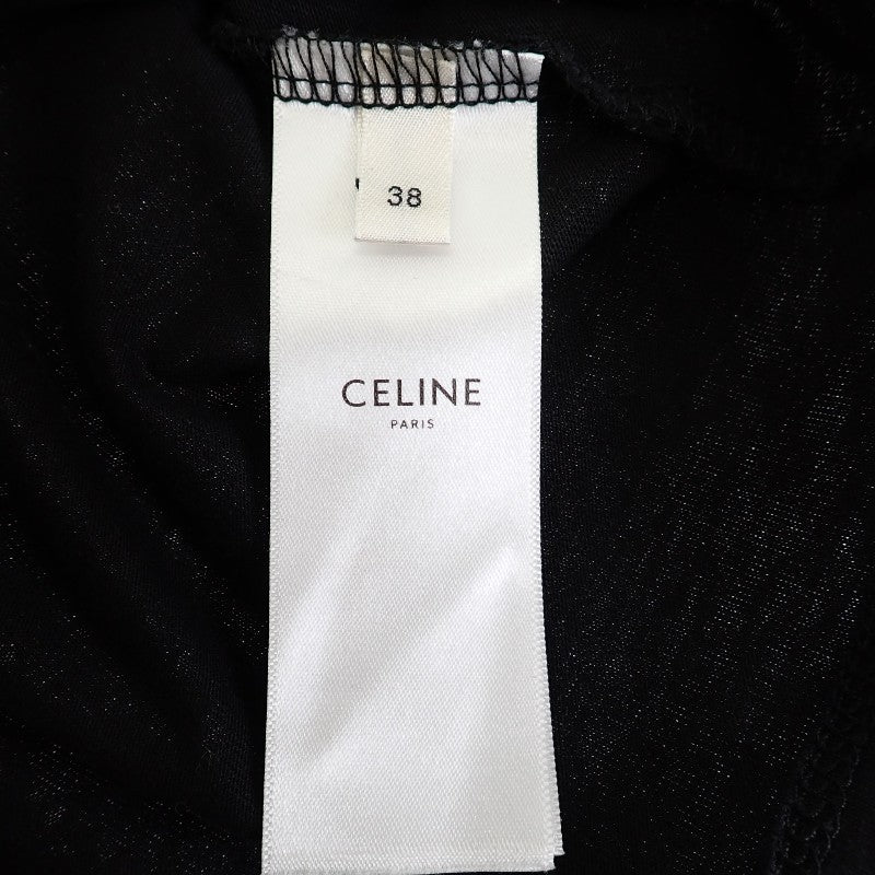 セリーヌ CELINE トリオンフ ロゴ キャミソール 38 2X89D507Z.38CR タンクトップ コットン ブラック レディース【中古】【ABランク】