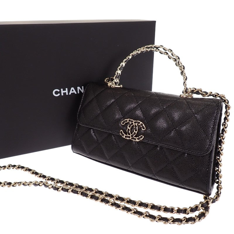 シャネル CHANEL マトラッセフォンケース AP3238 B10307 94305 2WAYバッグ ハンドバッグ ショルダーバッグ キャビアスキン ブラック 黒 ゴールド金具 レディース【中古】【Aランク】