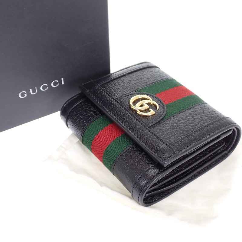グッチ GUCCI オフディアウォレット 719887 DJ2DG 1060 二つ折り財布 レザー ブラック ゴールド金具 レディース メンズ ユニセックス【中古】【SAランク】