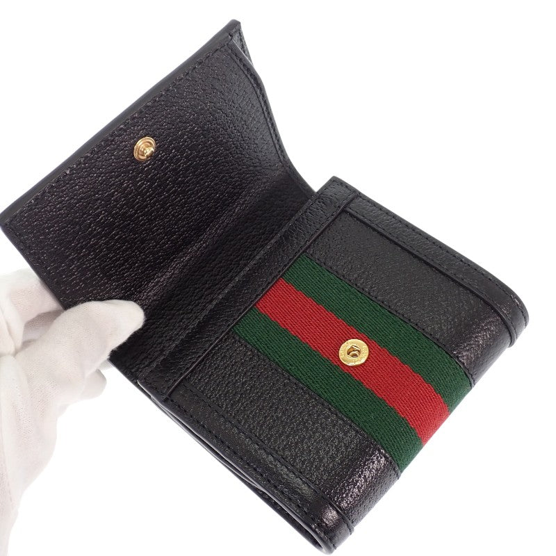 グッチ GUCCI オフディアウォレット 719887 DJ2DG 1060 二つ折り財布 レザー ブラック ゴールド金具 レディース メンズ ユニセックス【中古】【SAランク】