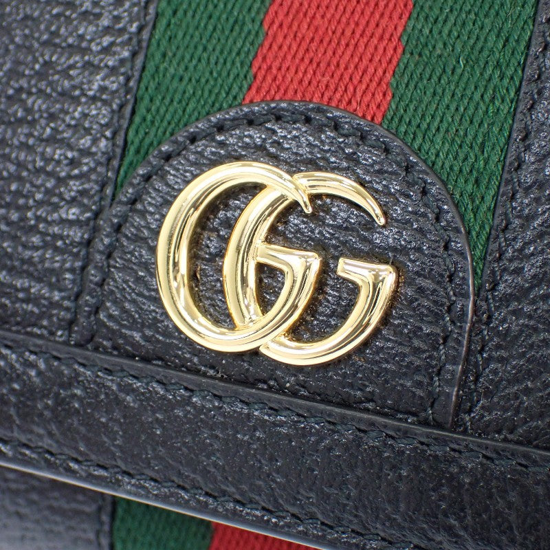 グッチ GUCCI オフディアウォレット 719887 DJ2DG 1060 二つ折り財布 レザー ブラック ゴールド金具 レディース メンズ ユニセックス【中古】【SAランク】